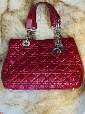 Lady Dior Rosewood Carnage patent leather tote with original authenticity card